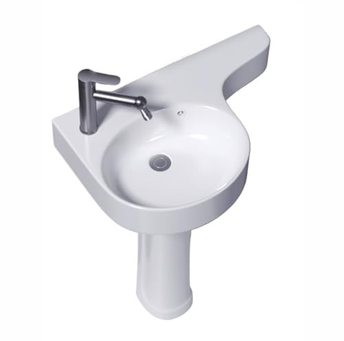 Piédestal peu encombrant Lavabo sur colonne de salle bain d'angle for petits espaces, lavabo au sol en céramique avec trop-plein et robinet drain, vasque blanche comptoir(Left)