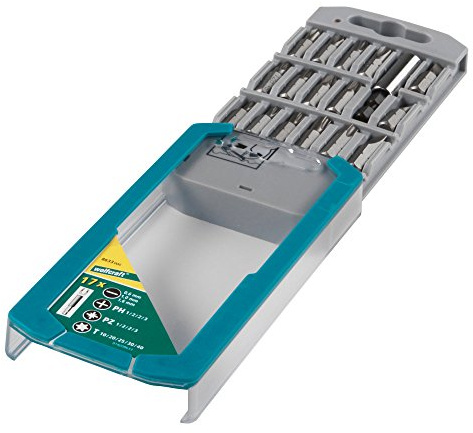 wolfcraft Bit-Kassette Schlitz/Kreuzschlitz (PH/PZ) / TORX® (T), 17-tlg. I 8633000 I 16 Solid-Bits in verschiedenen Größen, inkl. Bithalter
