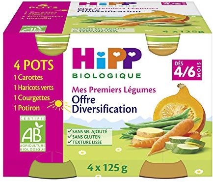 Offre Diversification - Mes Premiers Légumes Bio - Carottes/Haricots Verts/Courgettes/Potiron - 4x125g