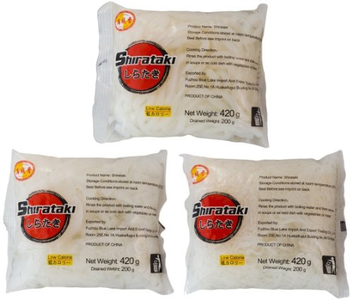 3 Sorten [je 1x 400g / 200g ATG] Konjak Nudeln Shirataki aus Konjakmehl Konjac ~ Udon-Form, Nudeln- breit, Nudeln- dünn