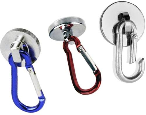 Magnosphere Neodym Magnet-System mit farbigen Karabiner Haken Ø 28 mm - Haftkraft 20kg - Neodym Karabinermagnet Karabiner Magnet mit Karabinerhaken Magnethaken, Farbe:blau