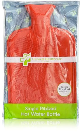 General Healthcare Rubber Hot Water Bottle - Single Ribbed - 2 Litre (British Standard)