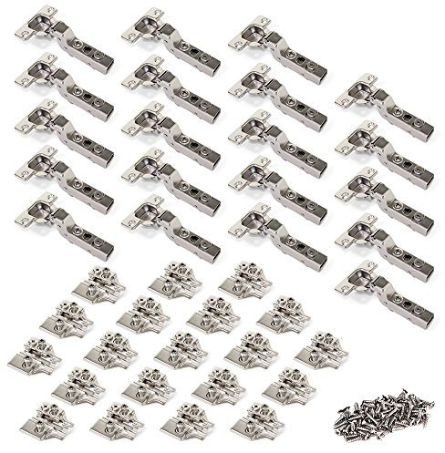 Emuca 1011807 Pack aus 20 Topfscharnieren Ø35mm 100° mit sanftem Verschluss für aneinanderstoßende Türen und Euro-Zusätze zum Festschrauben mit Verbindergehäuse