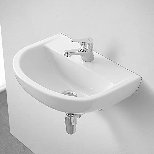 Lavandino Bagno sospeso 50x38 cm, in Ceramica Bianca Lucida, con predisposizione per rubinetteria monocomando e Batteria 3 Fori