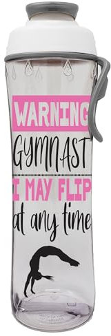 50 Strong Dance & Gymnastics Water Bottles with Chug Cap Lid - 24 Ounce Bottle - Great Gifts for Dancers, Gymnasts, Teachers & Coaches (Warning- Gymnast)