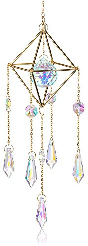 JSDDE Diamant-Form Sonnenfänger mit Kristallkugel Regenbogen Hängende Glasanhänger Fensterdeko Heilung Reiki Glücksbringer Mode Verzierung für Haus Garten Zimmer