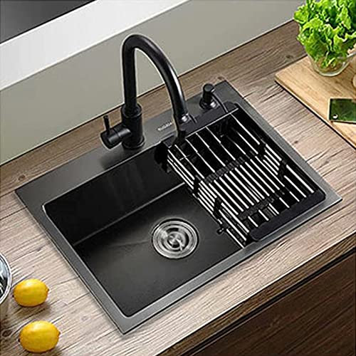 CFMZ Evier sous Plan Noir 50x40, Evier Cuisine 1 Bac Noir, Lave Main INOX Encastrable, AntibactéRien éPaissi Profond éVier De Cuisine à Poser avec Tuyau De Vidang Et Drain