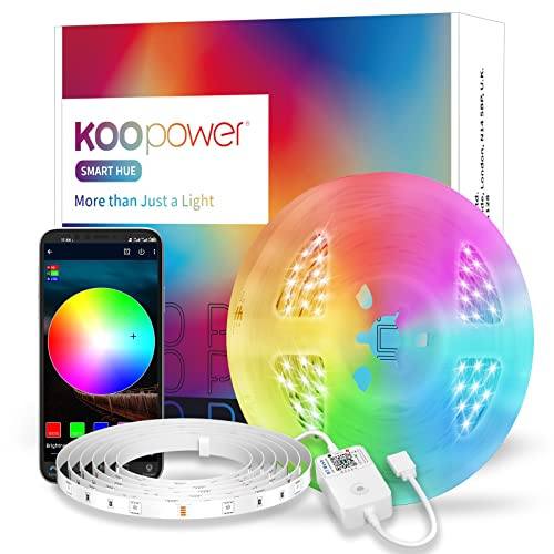 Koopower LED Strip 6m, RGB Lichterkette, Farbwechselnder LED-Lichtstreifen, Blinkt nach Musik, Anwendung für Party, Weihnachten, Fernseher, Schränke, Schlafzimmer [Energieklasse A++]