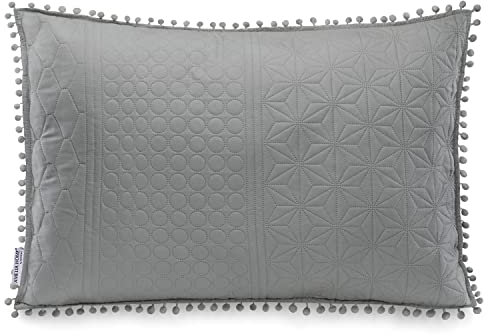 AmeliaHome Zierkissen mit Pompons Kissenbezug mit Füllung zweiseitig ultrasonic Steppung 50x70 cm Meadore Grau