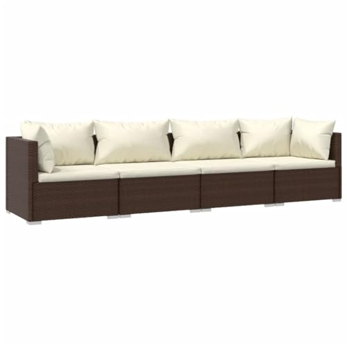 vidaXL Garten Lounge Set, Gartenmöbel Set mit Kissen, Sofa Garnitur für Garten Terrasse, Sitzgruppe Rattanmöbel, 4-TLG. Poly Rattan Braun
