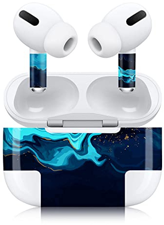 Finest Folia Aufkleber Set kompatibel mit Apple AirPod Pro kabellose Bluetooth Kopfhörer und Ladecase Vinyl Folie Skin Design Cover passgenau R190 (Pro, 11 Marmor blau)