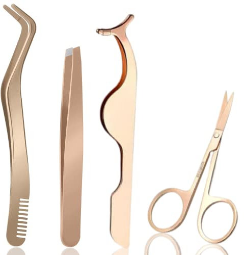 Lash Tweezer with Comb, 4Pcs Eyelash Applicator Tool, Multifunctional Eyelash Tweezers for Individual Lashes Care