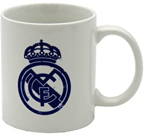 Real Madrid - Taza para Desayuno en Caja, de Cerámica, 300 ml, Color Blanco con Escudo en Azul, Producto Oficial (CyP Brands)