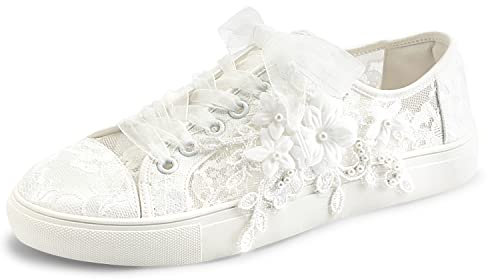 JIAJIA 8836 Scarpe da Sposa Scarpe da Ginnastica Appartamenti Sposa Tennis Scarpe Pizzo Scarpe da Ginnastica Colore Avorio, Taglia 40 EU