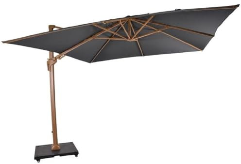 Casa Padrino Luxus Ampelschirm mit Ständer Braun/Grau 300 x 300 cm - Garten Sonnenschirm in Holzoptik - Terrassen Sonnenschirm - Balkon Sonnenschirm - Garten Terrassen Balkon Accessoires