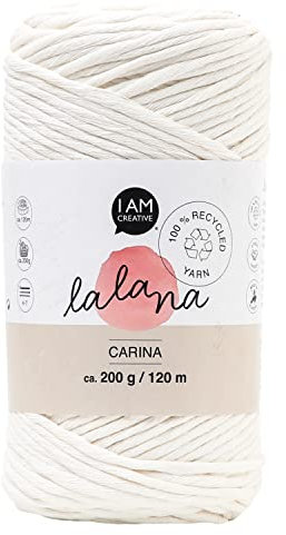 Lalana | 100% recycled | Garn Carina | große Farbauswahl | 3 mm | Häkeln & Stricken & Weben | DIY | Cremefarben | 120 m