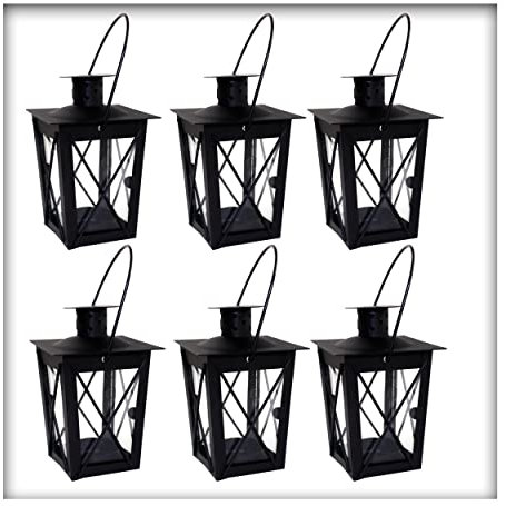 Kieskönig Metall Mini- Laterne schwarz Gartenwindlicht, zum Aufhängen, Windlicht, Laterne (6 Stück)