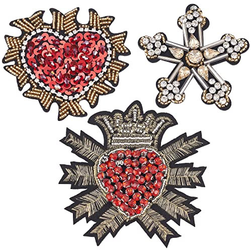 GORGECRAFT 3 STÜCKE Aufnäher Aufnäher Aufnäher Webstoff Strass Herz & Stern & Herz Mit Krone Ornament Zubehör Für DIY Kleidung Scrapbooking Handtasche Hosen Schuhe Jeans Kleidung Dekoration
