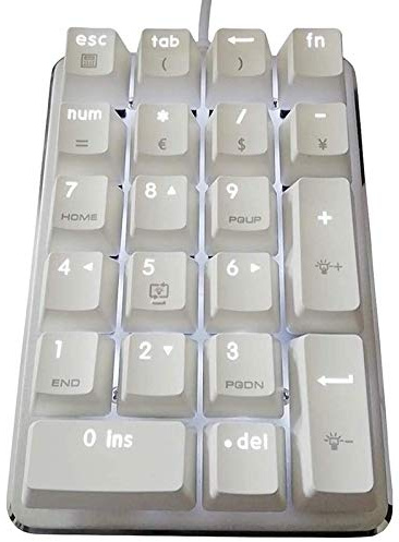 Oikabio 21 White Backlit Mechanical Numeric Keypad Numpad with Cherry Blue Switches for Notebook Desktop PC