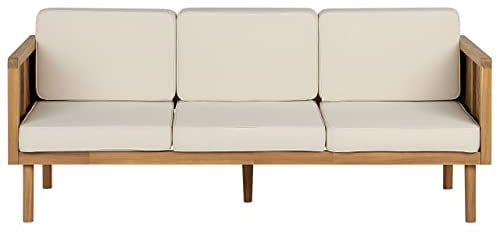 Outdoor 3-Sitzer Loungesofa Akazienholz Hellbraun Auflagen beige Rustikal Baratti
