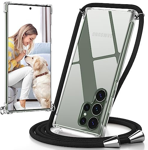 caslord Handyband Handyhülle mit Band für Samsung Galaxy S23 Ultra, Handyband zum Umhängen Handy Umhängeband TPU Handyhülle mit Kette für Galaxy S23 Ultra-Schwarz