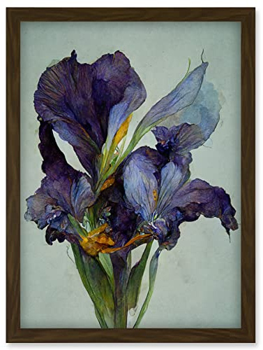 Doppelganger33 LTD Iris Floral Modern Watercolour Artwork Framed Wall Art Print A4