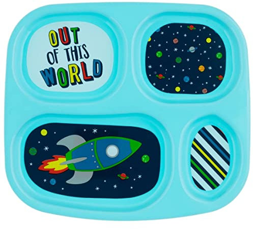WoW HomeStore Plato de melamina de 4 secciones, plato de porción, bandeja de alimentación saludable, cuidado de alimentos para niños (fuera de este mundo)