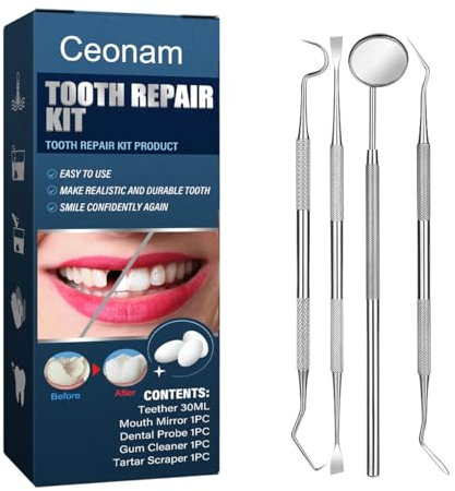 Ceonam Zahnreparaturset - Temporäres Fake Teeth Replacement Kit mit Zahnspiegelwerkzeugen für die temporäre Wiederherstellung von fehlenden & gebrochenen Zähnen Ersatz Zahnersatz