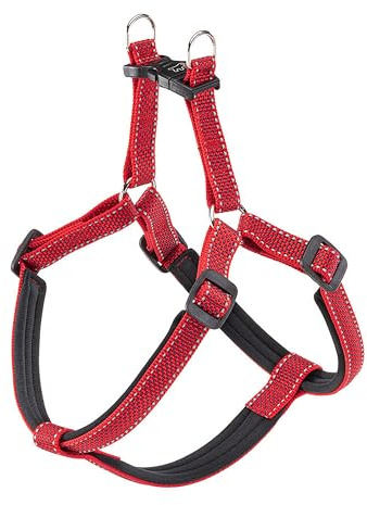Ferplast Hundegeschirr Daytona Deluxe, Hundegeschirr aus Nylon, mittelgroß/groß, Hundegeschirr mit weicher Polsterung, Verstellbar, Reflektierend. Rot-Schwarz