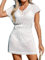 CUPSHE Women's Crochet Cover Up Swim Beach Button Short Sleeve Mini Dress Beachwear White M
