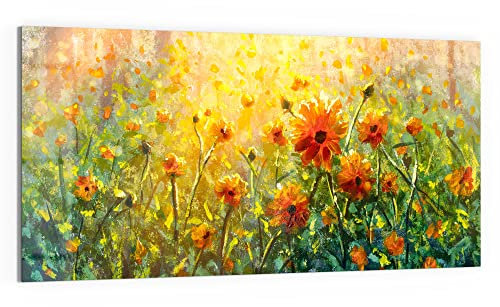 DEQORI Glasbild Echtglas | Motiv Blumenwiese im Monet-Stil | horizontal einteilig 100x50 cm | schöne Dekoration | Wandbild für Wohnzimmer, Schlafzimmer, Flur & Küche | moderne Wanddeko