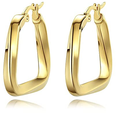 YeGieonr Gold Creolen Ohrringe für Damen, Leichte Edelstahl Verdrehte Rechteckige Ohrringe mit 18K Echtem Vergoldete, Hypoallergen Modeschmuckgeschenke für Frauen und Mädchen (Verdrehtes Viereckige)