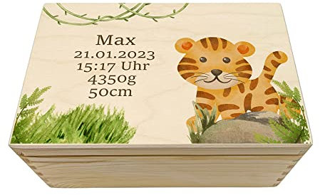 Erinnerungskiste für Babys und Kinder - Tiger Druck, Geschenk zur Geburt, personalisierbar, M
