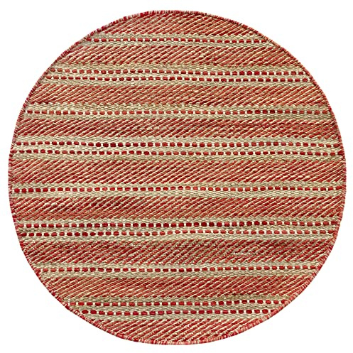 HAMID - Woll- und Jute-Teppich Runden Olivia, Handgewebter Woll-Jute-Teppich für Wohnzimmer, Schlafzimmer, Rot Naturfarbe, (100 x 100 cm)