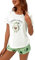 GORGLITTER Damen Pyjama Set Avocad Top und Short Sets Kurze Hose Schlafshirt Zweiteiliger Schlafanzug Schriftzug Weiß und Grün S