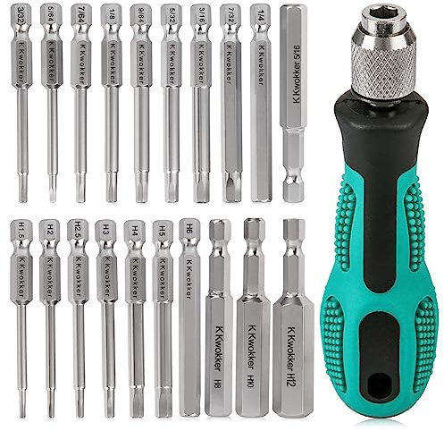 K Kwokker 20PCS Allen Key Bit Set Hex Wrench Magnetic Screwdrivers, 2.3 Long 1/4 Diameter Allen Wrench Drill Bit with Mini Handle Screwdriver