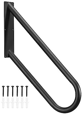 sourcing map U-Shaped Stair Handrails for Outdoor Steps, Wall Mount Handrail 1-4 Steps, Hand Railings (27.5 Length,24 Height) for Garden Wall Garage Porch Steps Black
