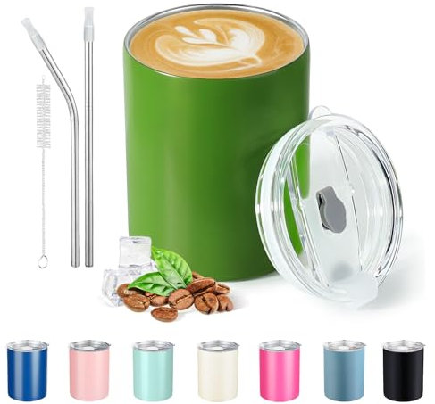 Puraville 12 oz Insulated Tumbler with Lid and Straw, Stainless Steel Double Walled Coffee Cup with Lid, Vacuum Reusable Leak Proof Travel Coffee Mug for Multiple Occasions, Neon Green