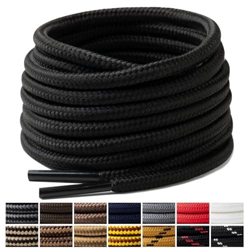Handshop 2 Pairs Round Boots Shoe laces 4 mm Heavy Duty and Durable Hiking Work Boots Shoe Laces Black 140cm