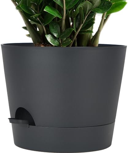SwinDuck Maceta Grande de riego automático de 12 Pulgadas, Maceta cilíndrica de plástico para Plantas y Flores de Interior y Exterior, Color Negro