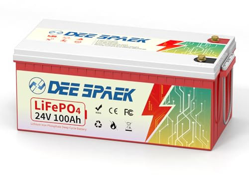 DEESPAEK Batterie LiFePO4 24 V 100 Ah avec Bluetooth, BMS 200 A avec cellules de grade A, cycle profond 4000-15000, batterie au lithium 24 V, max 2560 Wh pour solaire, RV, moteur de trolling, marine,