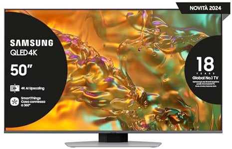 Samsung TV QE50Q80DATXZT QLED 4K Smart TV 50 Processore NQ4 AI Gen2, Simple Chamfer, DVBT-2, Q-Symphony & Dolby Atmos, Integrato con Alexa e Bixby,compatibile con Google Assistant,Eclipse Silver 2024