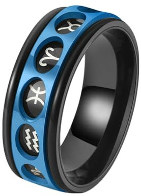 Stfery Edelstahlringe für Herren, 8mm Blau Ringe Zodiac Spinner Hochzeitsring Mann