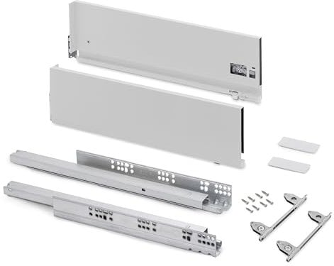 Emuca - Schubladen-Kit für Küche und Bad mit 3D-Regelung, Höhe 178mm, Tiefe 450mm, 40 Kg, sanftes Schließen, Panels nicht enthalten, Stahl, Weiß