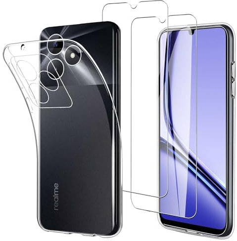 JDXHFF Funda Compatible con Realme Note 50 / Realme C53 4G (6.6) con 2 Piezas Vidrio Templado Protector de Pantalla Película Protectora - Transparente Carcasa Silicona TPU Suave Caso Case Clear