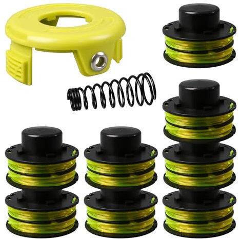 Bobine de rechange pour débroussailleuse RAC118, compatible avec Ryobi RAC118 RLT3525S RLT3025F/S, 1,2 mm, 8,4 m, bobine de rechange avec housse RAC119 (8 bobines + 1 couverture)