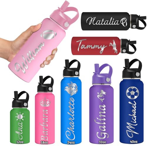 Bottiglie d'acqua personalizzate Bottiglia d'acqua personalizzata in acciaio inossidabile isolata con incisione a doppia parete bottiglie d'acqua personalizzate con nome ideale per scuola sport