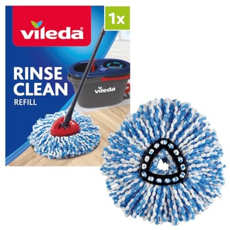 Vileda Testa di ricambio per mocio Vileda RinseClean, Genuine Vileda Mop Head, non compatibile con altri mocio Vileda Spin Mop, testa in microfibra