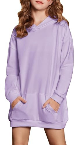 Arshiner Ragazza Felpe con Cappuccio Vestito Bambine Maniche Lunghe Moda Casual Hoodie Autunno Inverno Elegante Felpa con Cappuccio per Ragazze 5-6 Anni Lilla
