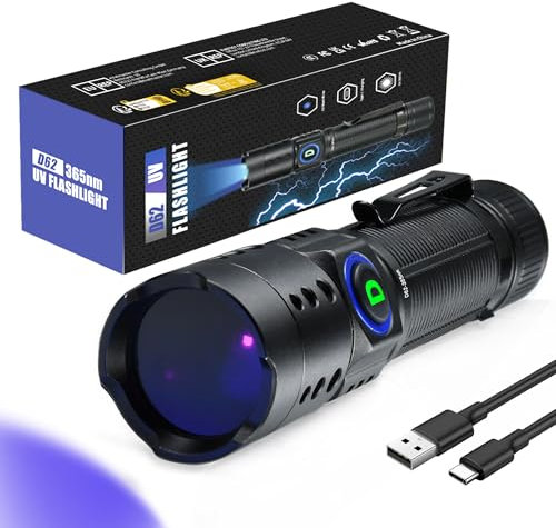 DARKDAWN UV Taschenlampe 365nm Schwarzlicht, Mini USB-C wiederaufladbare LED mit schwarzem Spiegel, fluoreszierender tragbarer Detektor für Haustier Urin Flecken, Anti-Fälschung Identifikation